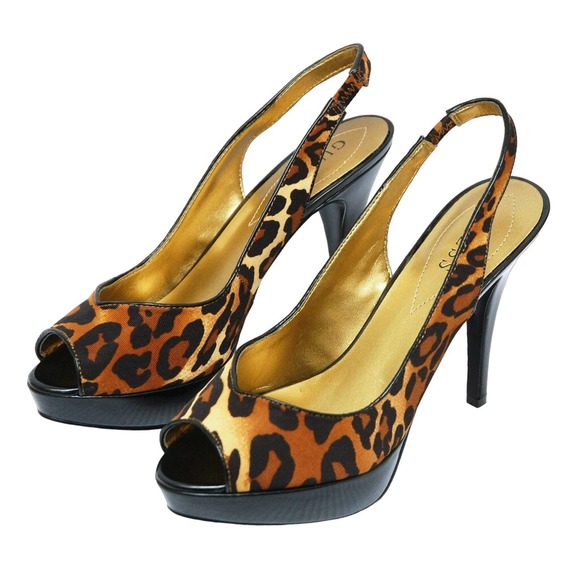 GUESS LAYNE 3 SLINGBACK PLATFORM PUMP LEOPARD 9.5 NEW - Picture 3 of 6
